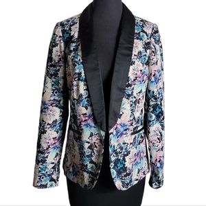 LC Lauren Conrad floral print black shawl collar blazer size 8